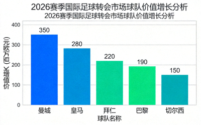 2026赛季国际足球转会市场数据分析图表 - 柱状图展示球队价值增长